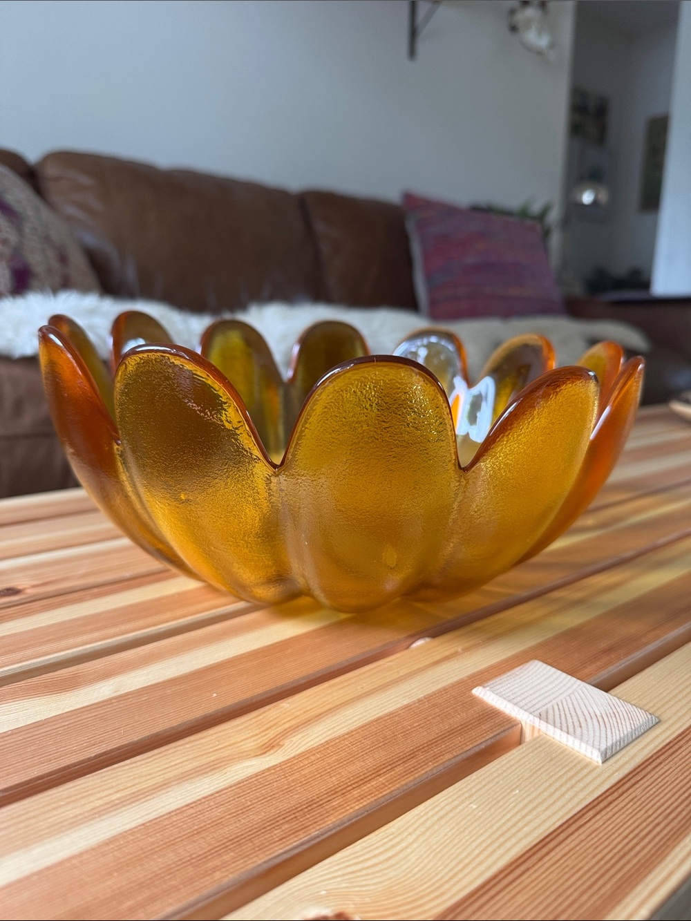 MCM Amber Glass Petal Bowl
